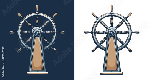 Retro style ship wheel. Vintage steering wheel - maritime vector illustration.