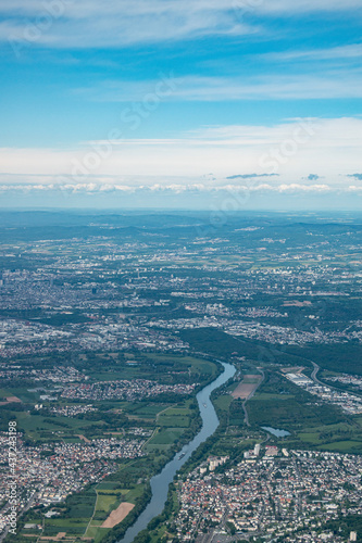 aerial view from Main river next to Frankfurt Germany photo