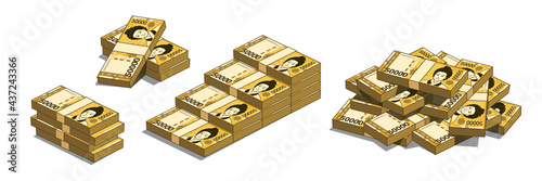 Korean currency, different types set of Bundles of paper money. South Korean 50,000 won.