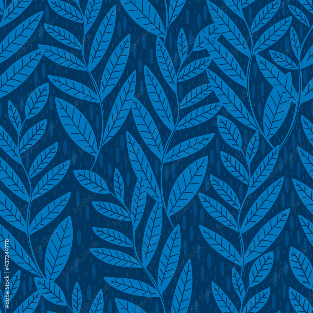 Seamless pattern leaves plant .Floral motif nature abstract print.Modern summer background.