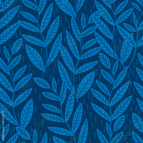 Seamless pattern leaves plant .Floral motif nature abstract print.Modern summer background.