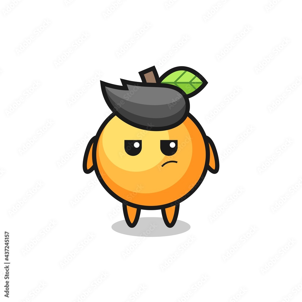 cute orange fruit character with suspicious expression