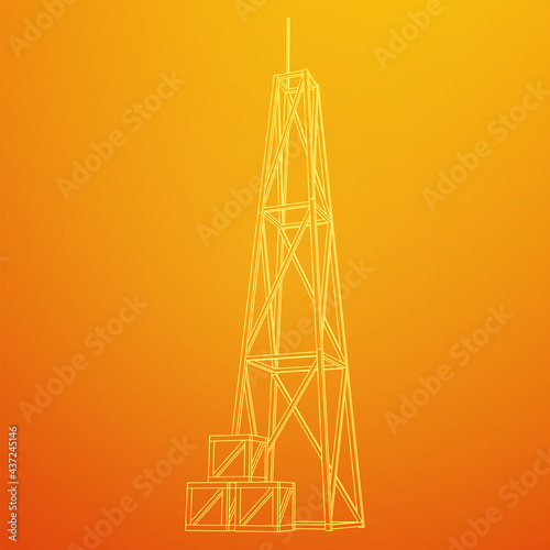 Antenna. Telecommunications signal transmitter radio tower. Communications concept. Wireframe low poly mesh vector illustration