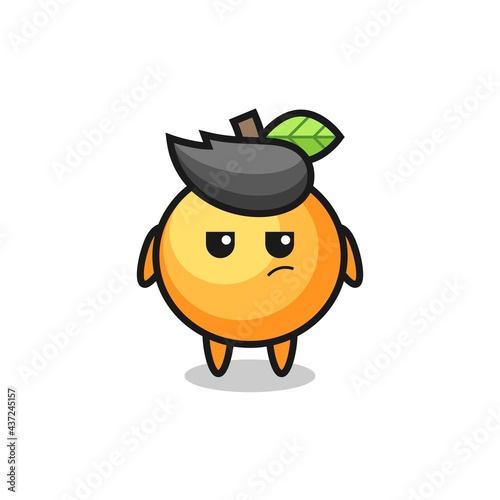 cute orange fruit character with suspicious expression