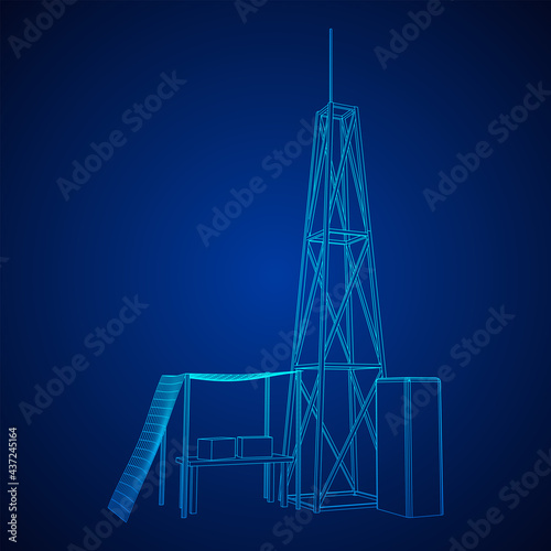 Antenna. Telecommunications signal transmitter radio tower. Communications concept. Wireframe low poly mesh vector illustration
