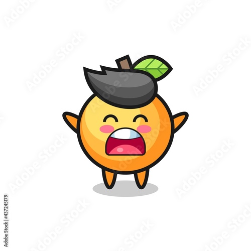 cute orange fruit mascot with a yawn expression