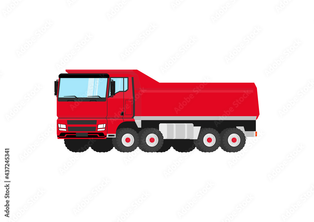 Heavy Dump Truck. Modern standard tipper truck. Flat vector.