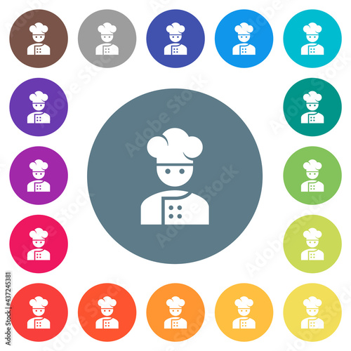 Chef flat white icons on round color backgrounds