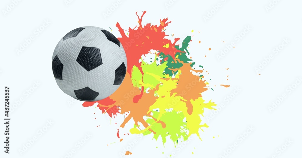 Composition of football with colourful splashes isolated on white background