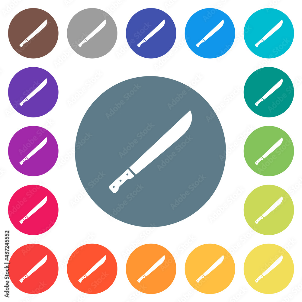 Machete flat white icons on round color backgrounds Machete flat white icons on round color backgrounds
