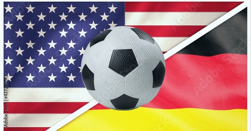 Composition of football over german and american flag background
