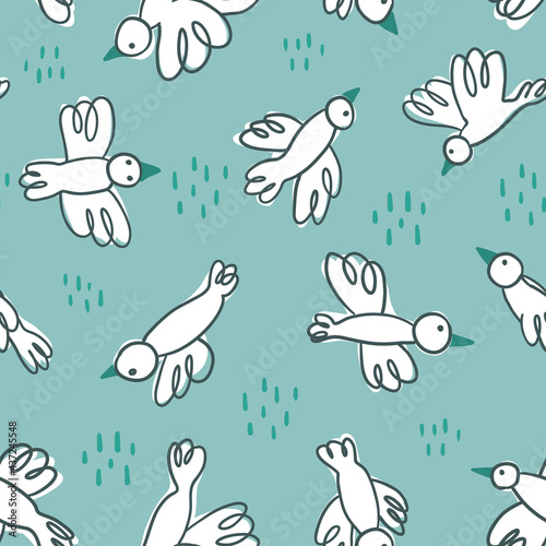 White flying birds childish seamless pattern - for kids fabric  wrapping  textile  wallpaper  background.