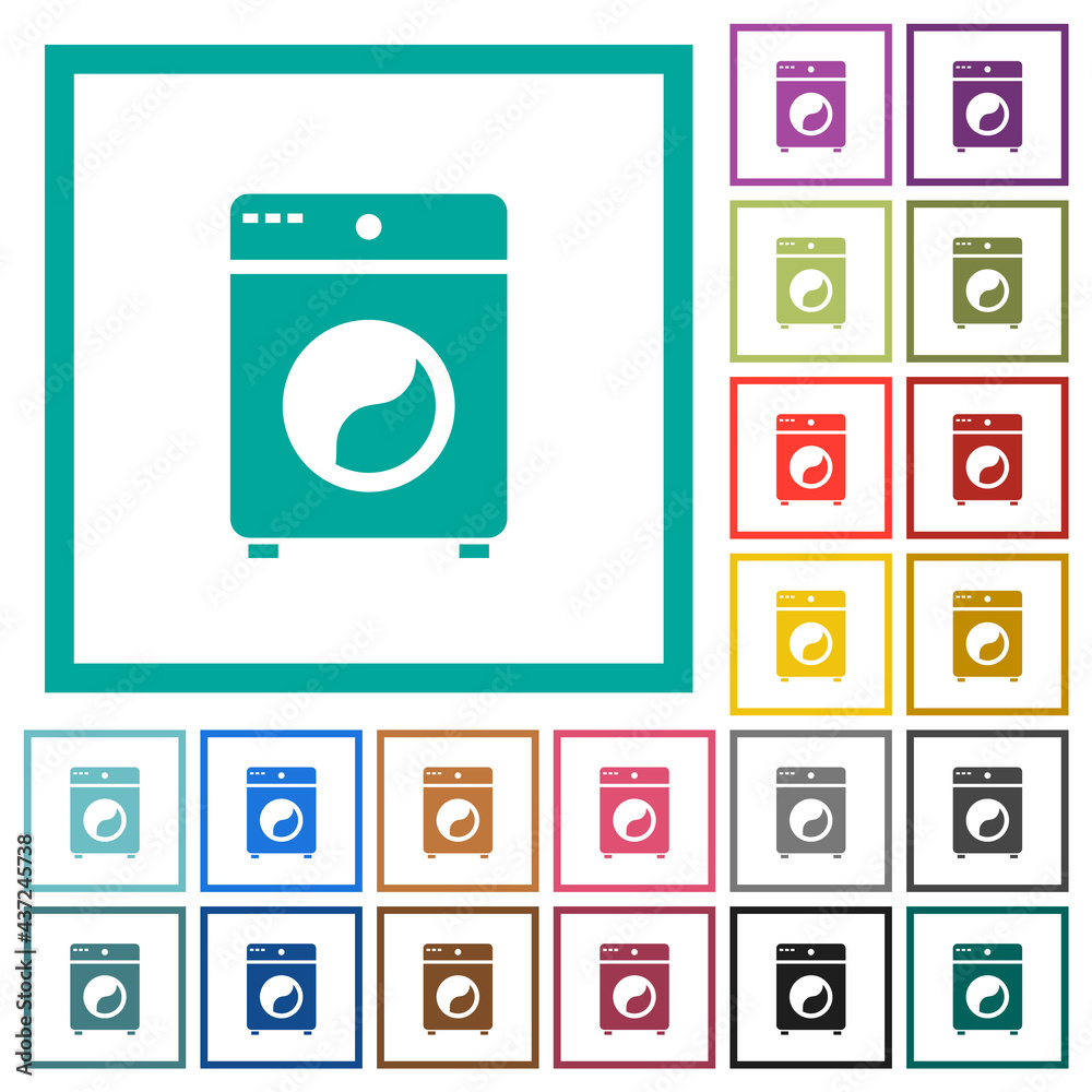 Washing machine flat color icons with quadrant frames Washing machine flat color icons with quadrant frames