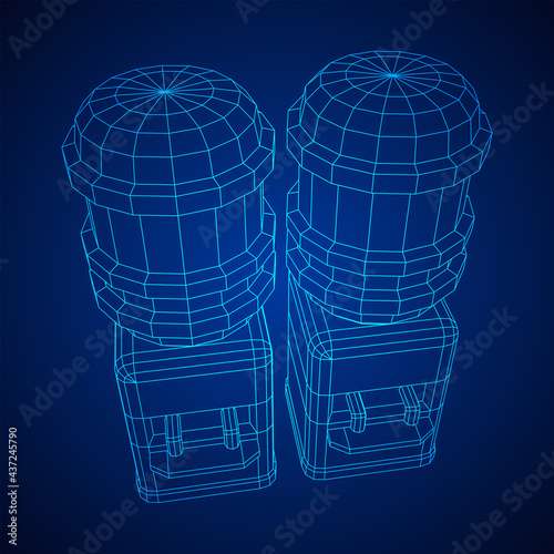 Water cooler with full bottle. Refreshment office concept. Wireframe low poly mesh vector illustration