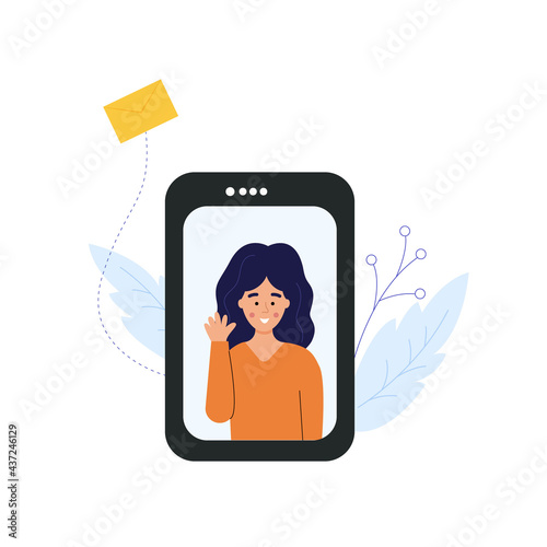 Video communication concept. Call on mobile with video. Communication via the Internet. Flat illustration.