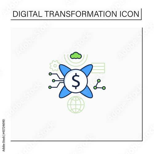 Tokenization technologies color icon. Software prevents credit card theft information. Protection bank accounts. Digital transformation concept.Isolated vector illustration