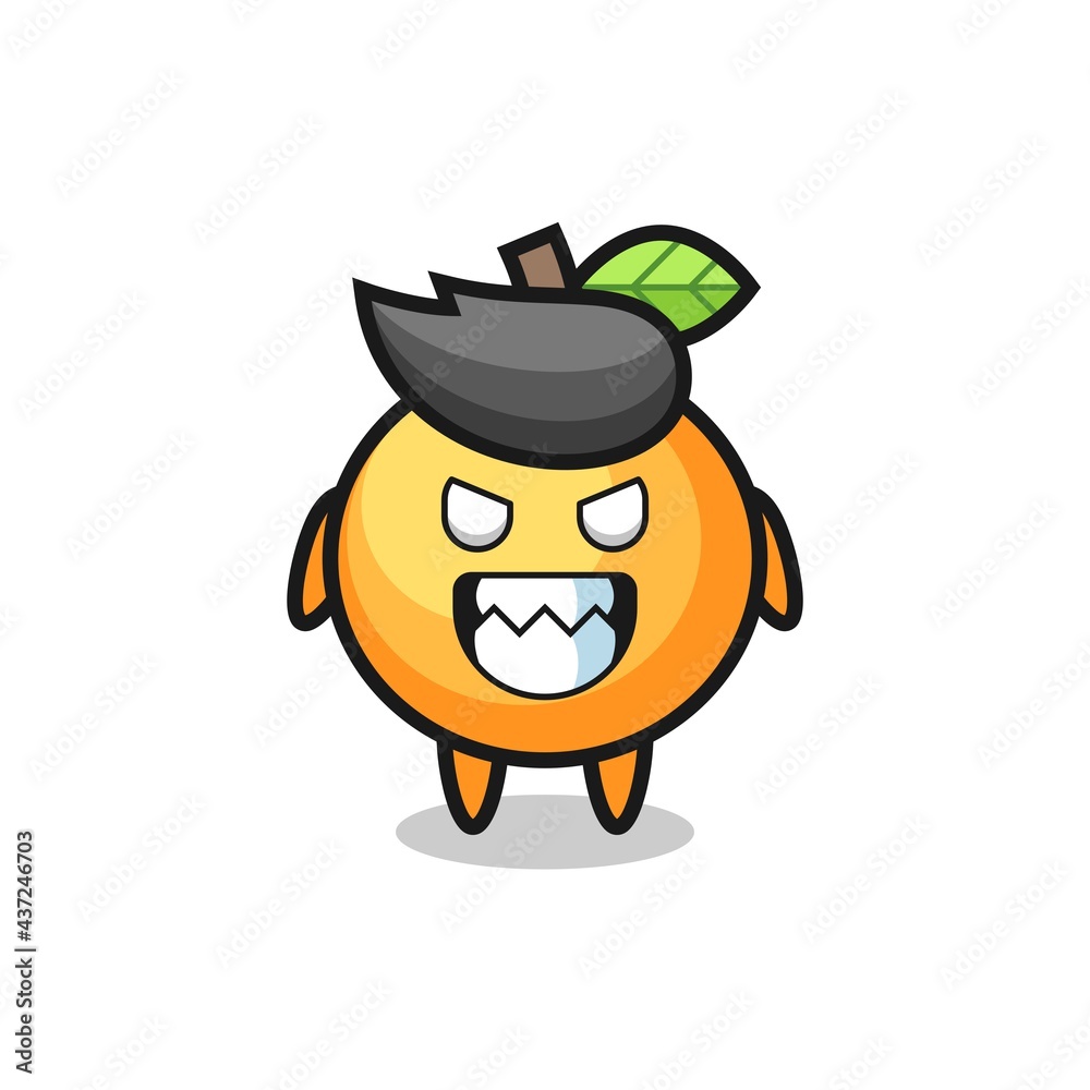 evil expression of the orange fruit cute mascot character