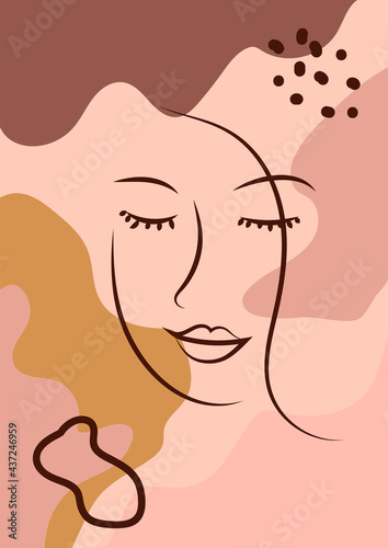Woman s Face continuous Line art. Abstract Contemporary collage of geometric shapes in a modern trendy style