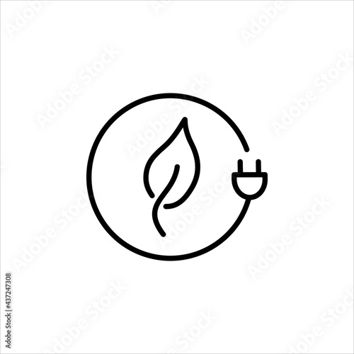 Icon Of The Eco Friendly Energy Source Line In A Simple Style. It represents the battery charge from a renewable power source. Vector sign in simple style, isolated on a white background