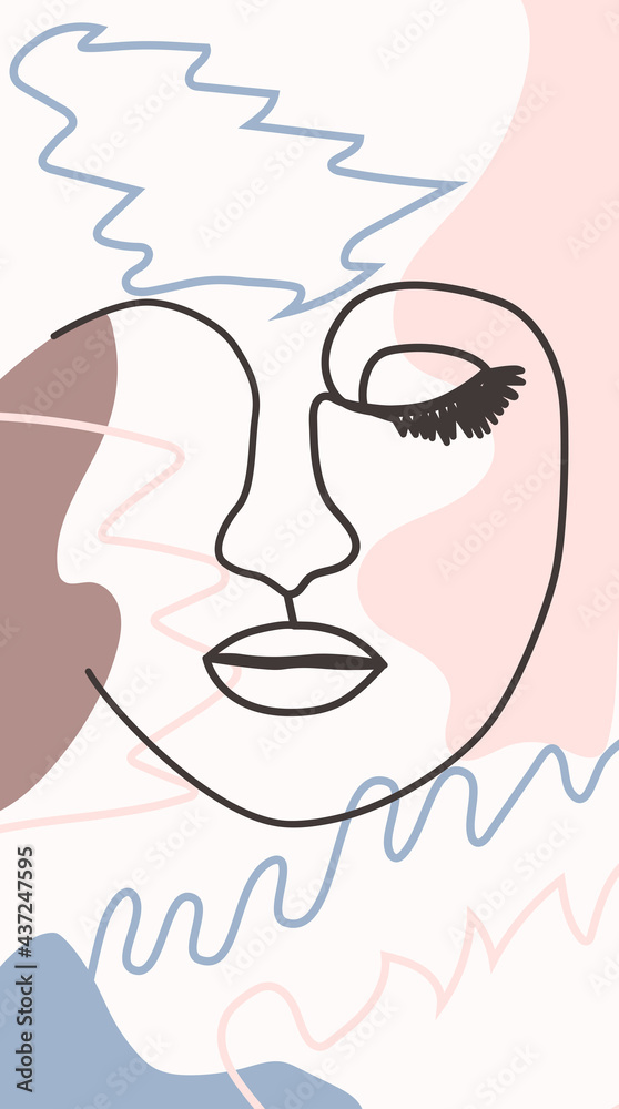 Woman's Face Minimal Line Style. Abstract Contemporary collage of geometric shapes in a modern trendy style. Woman's Face Minimal Line Style. Abstract Contemporary collage of geometric shapes in a modern trendy style.