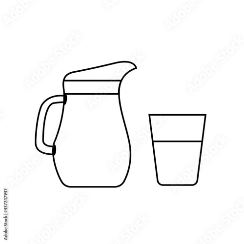 A jug of milk and a glass of milk. Icon on isolated background. Doodle style.