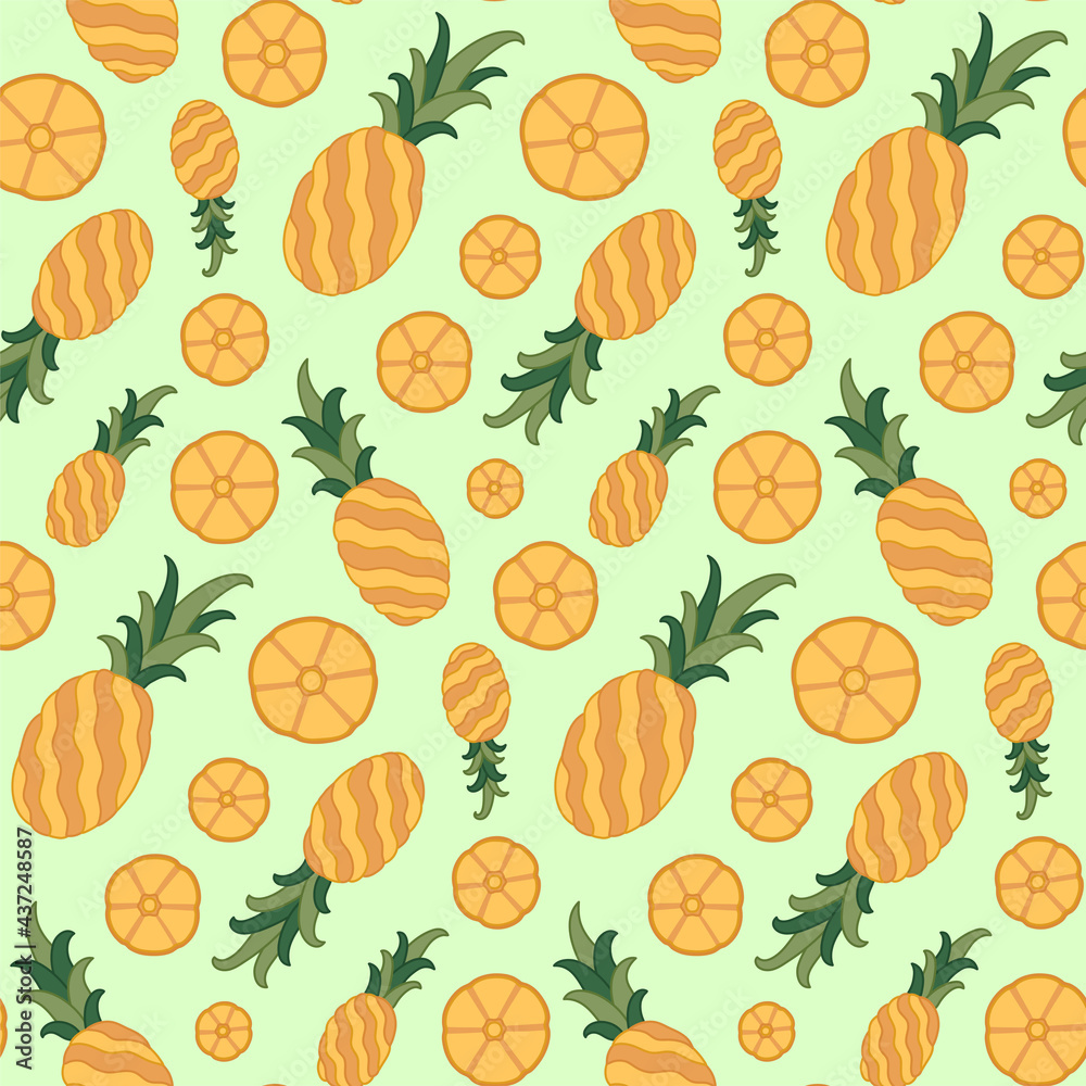 Unique fruit pineapple vector seamless pattern design. Awesome for spring summer vintage fabric, textile, wallpaper, scrapbooking, gift wrap, accessories, and clothing. Surface pattern design.