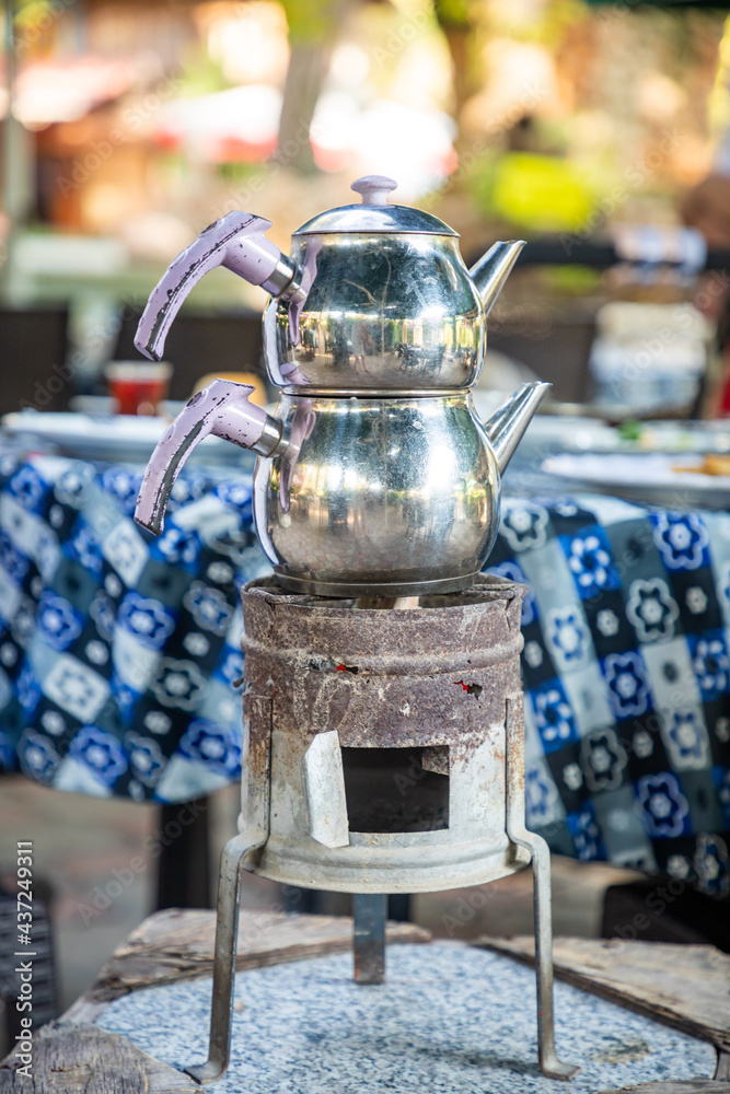 Chaydanlik or Caydanlik is Turkish authentic double teapot for cooking tea Chaydanlik or Caydanlik is Turkish authentic double teapot for cooking tea