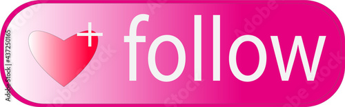 follow button or follow icon with heart and plus symbol with attractive pink color
