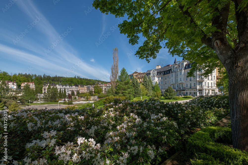 Fototapeta premium Center of the spa town Marianske Lazne (Marienbad) - great famous Bohemian spa town in the west part of the Czech Republic (region Karlovy Vary) - Europe 