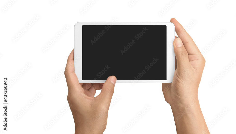 Hands holding tablet touch computer gadget Hands holding tablet touch computer gadget