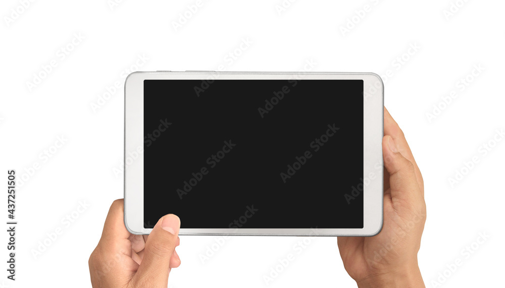 Hands holding tablet touch computer gadget Hands holding tablet touch computer gadget