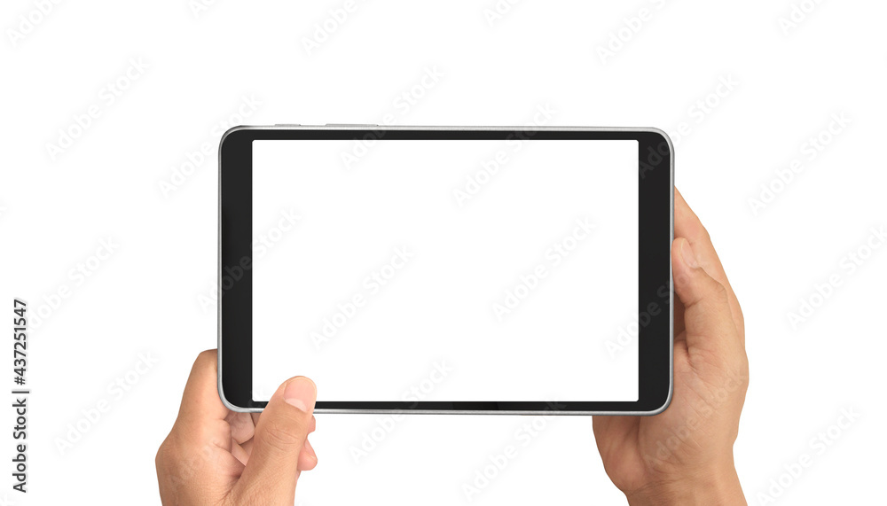 Hands holding tablet touch computer gadget Hands holding tablet touch computer gadget
