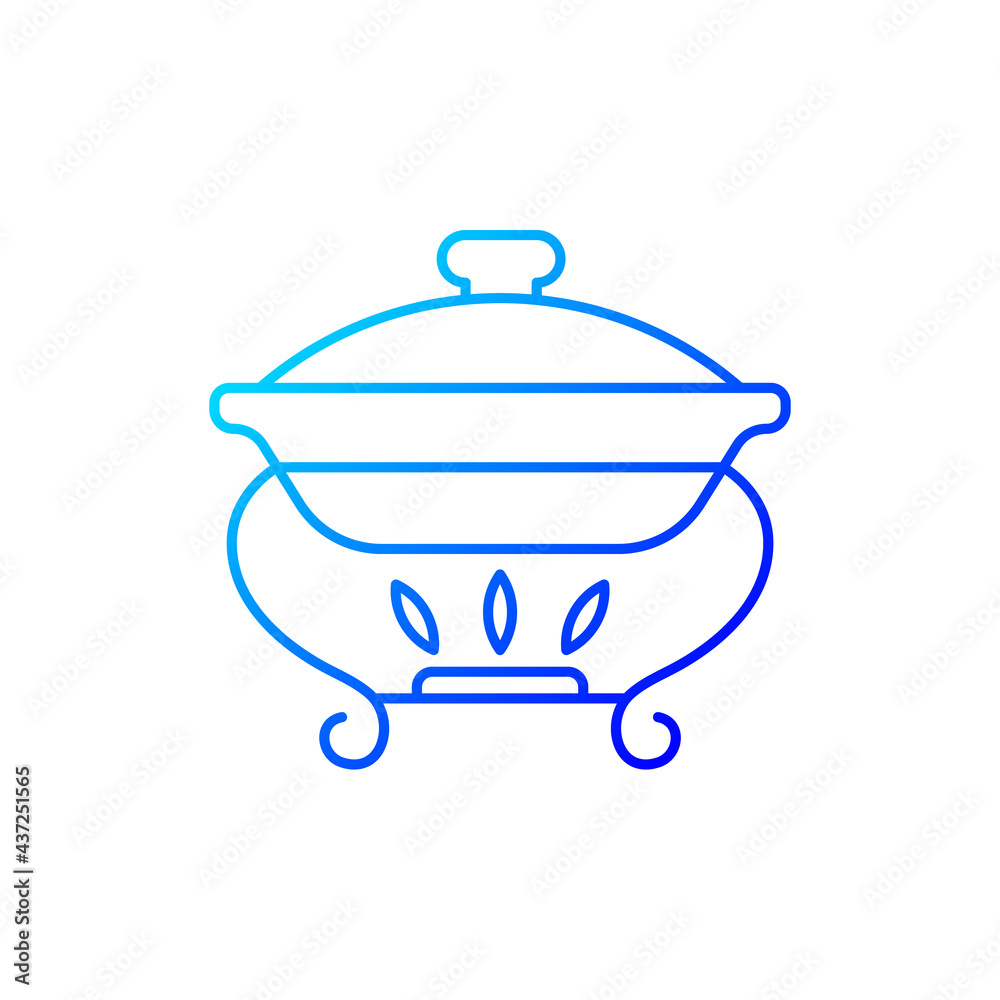 Warming tray gradient linear vector icon. Chafing dish for storing foods. Container which keeps meals warm. Thin line color symbols. Modern style pictogram. Vector isolated outline drawing Warming tray gradient linear vector icon. Chafing dish for storing foods. Container which keeps meals warm. Thin line color symbols. Modern style pictogram. Vector isolated outline drawing