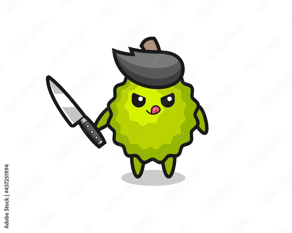 cute durian mascot as a psychopath holding a knife cute durian mascot as a psychopath holding a knife