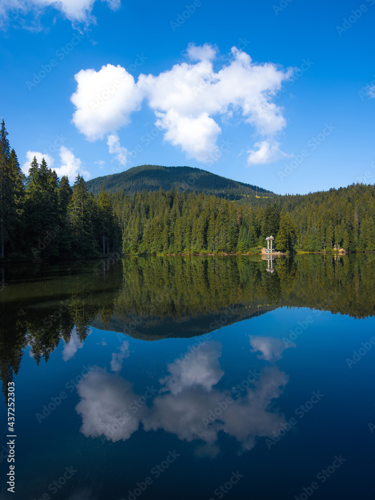 Lake Synevir in the Carpathian Mountains in Ukraine.
