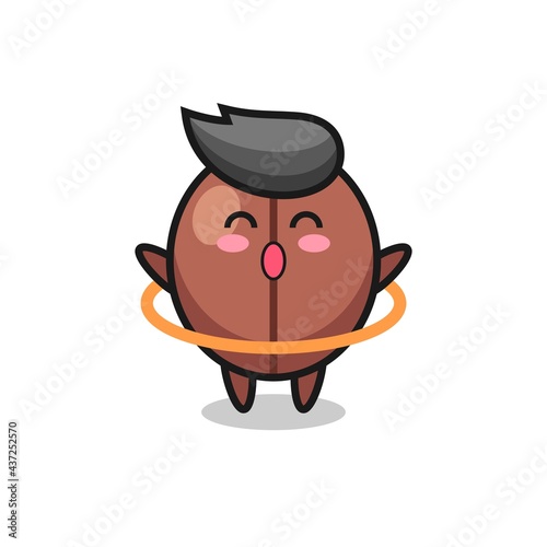 cute coffee bean cartoon is playing hula hoop