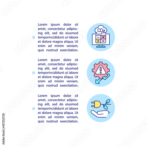 Carbon offset steps concept line icons with text. PPT page vector template with copy space. Brochure, magazine, newsletter design element. Calculation carbon footprint linear illustrations on white
