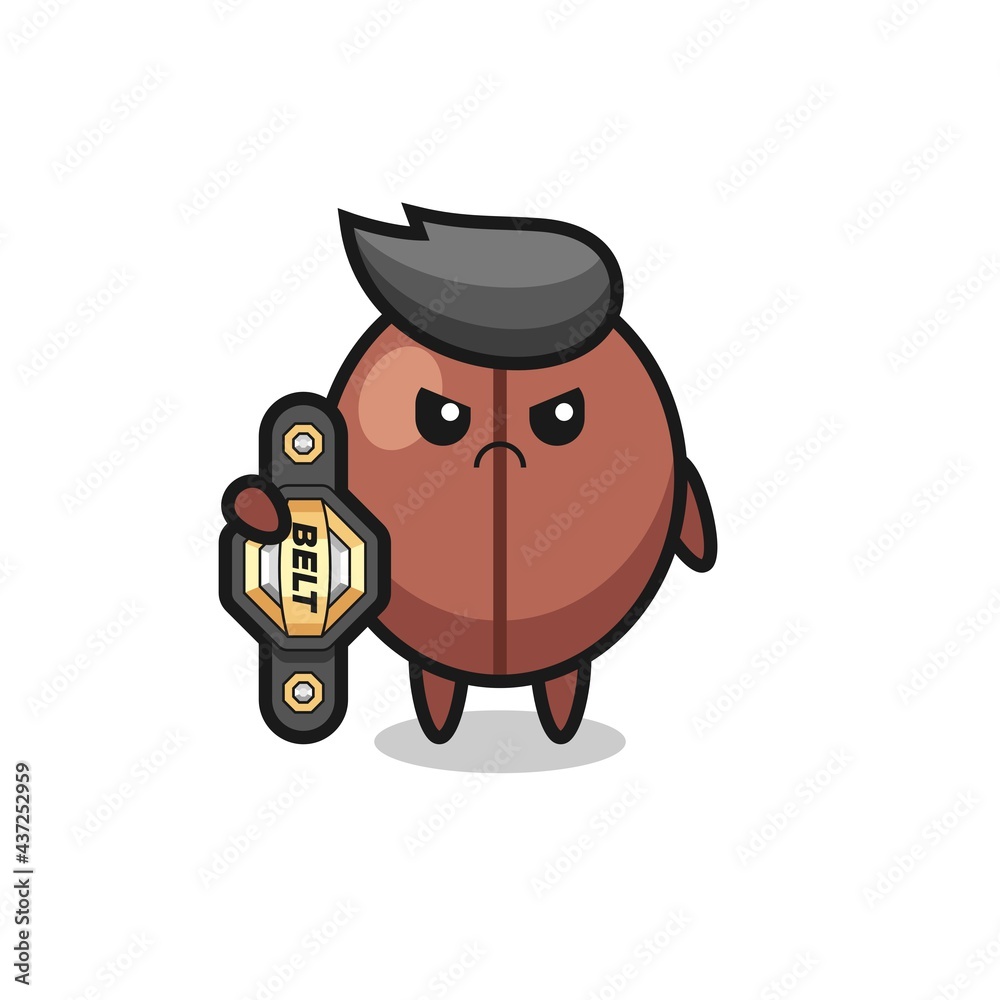 coffee bean mascot character as a MMA fighter with the champion belt coffee bean mascot character as a MMA fighter with the champion belt
