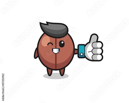 cute coffee bean with social media thumbs up symbol