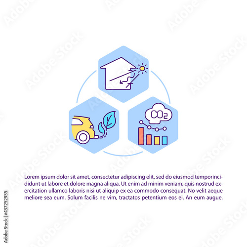 Lowering CO2 emissions concept line icons with text. PPT page vector template with copy space. Brochure, magazine, newsletter design element. House, transportation linear illustrations on white