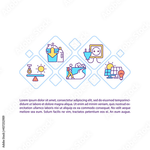 Carbon mitigation efforts concept line icons with text. PPT page vector template with copy space. Brochure, magazine, newsletter design element. Renewable energy sources linear illustrations on white