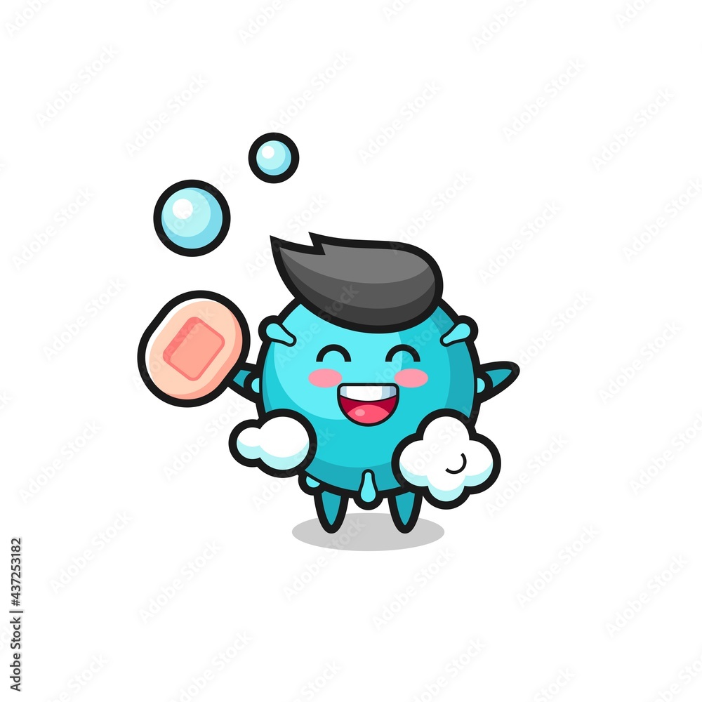 virus character is bathing while holding soap virus character is bathing while holding soap