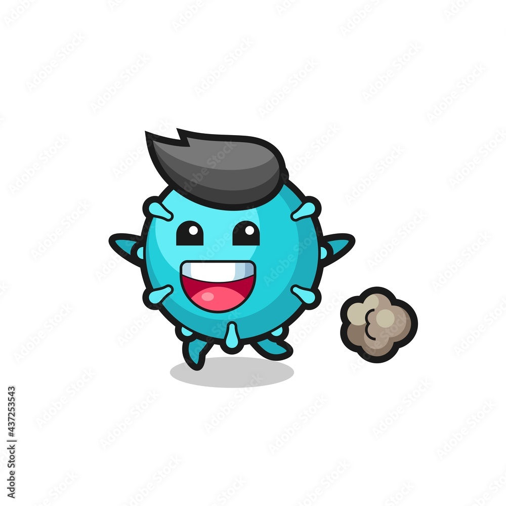 the happy virus cartoon with running pose the happy virus cartoon with running pose