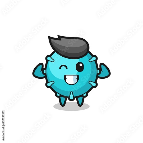 the muscular virus character is posing showing his muscles