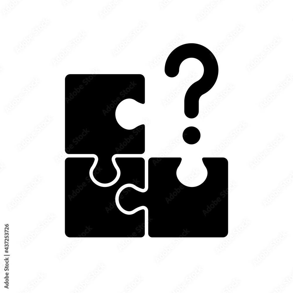 Mosaic black glyph icon. Search for missing piece. Challenge for logic. Maze jigsaw, clues for riddle. Part of quest. Escape room. Silhouette symbol on white space. Vector isolated illustration Mosaic black glyph icon. Search for missing piece. Challenge for logic. Maze jigsaw, clues for riddle. Part of quest. Escape room. Silhouette symbol on white space. Vector isolated illustration