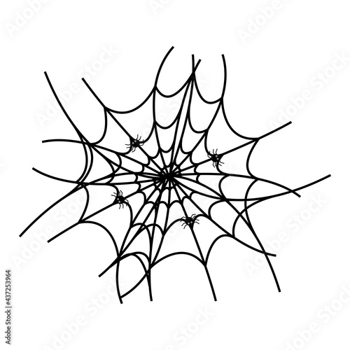 Spider web with spiders, a simple element. Vector graphics. Isolated on white background.