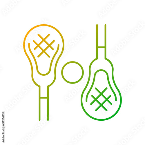 Lacrosse gradient linear vector icon. Playing with lacrosse stick outdoor. Competitive team sport. Body workout. Thin line color symbols. Modern style pictogram. Vector isolated outline drawing