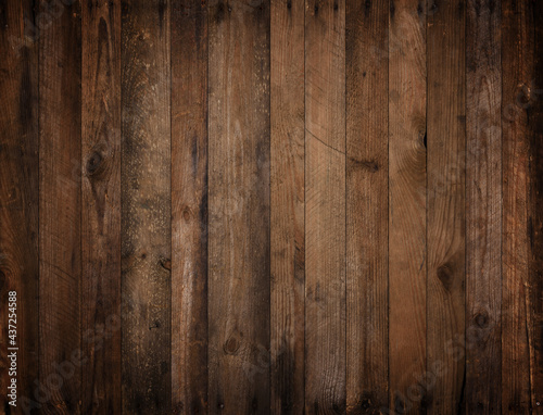 Dark wood texture. Weathered rustic wood background from old planks with rusty nails.