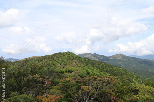 伊豆山稜歩道の風景。伊豆の山々の尾根道を歩くコース。伊豆の高原、山々を眺めを楽しみながらのウオーキング。 猫越岳展望台からの眺め。