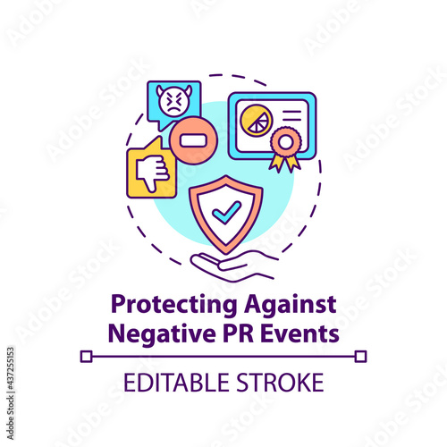 Protecting against negative PR events concept icon. Strong brand abstract idea thin line illustration. Facing bad public relations situation. Vector isolated outline color drawing. Editable stroke